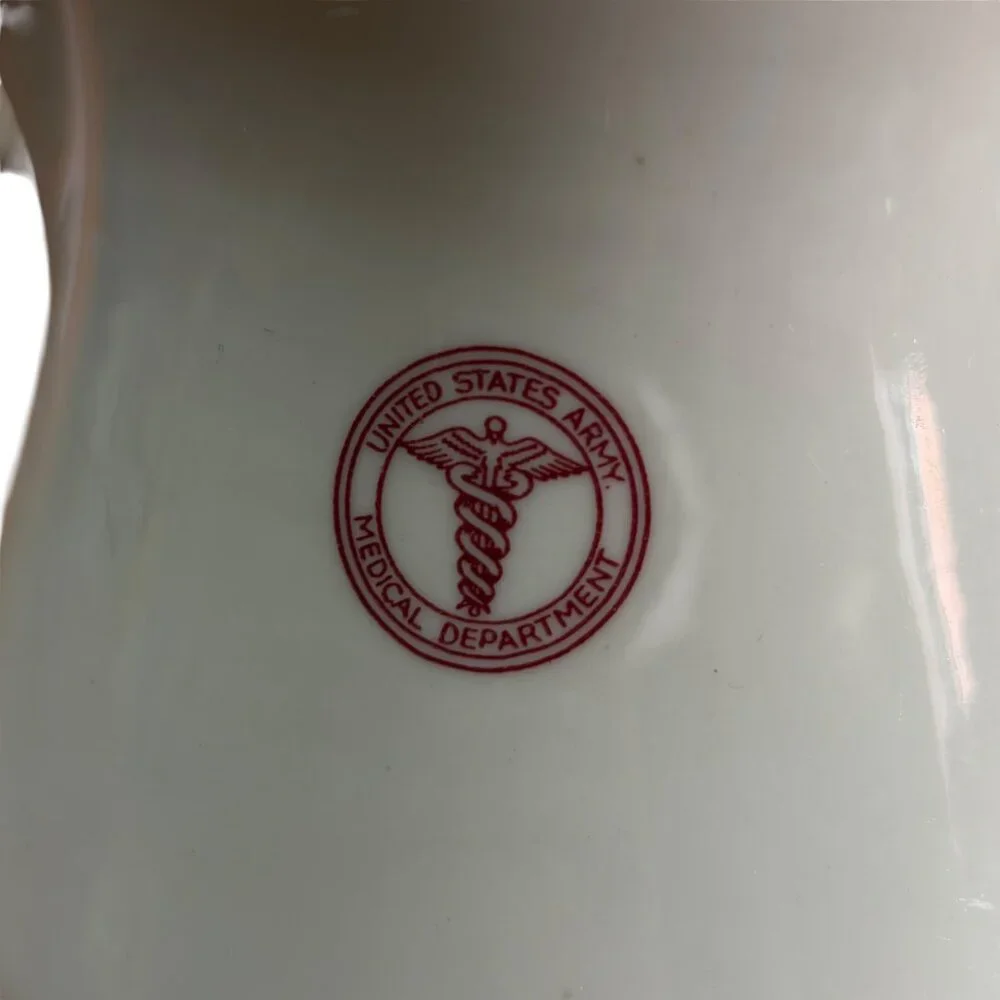 VTG Shenango US Army Medical Dept Ceramic Pitcher White Red Seal Restaurant Ware